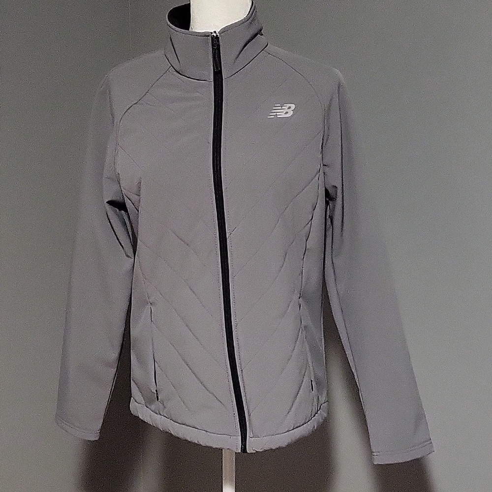 New Balance Gray Water Resistant Fleece Lined Soft Shell Jacket - Size M